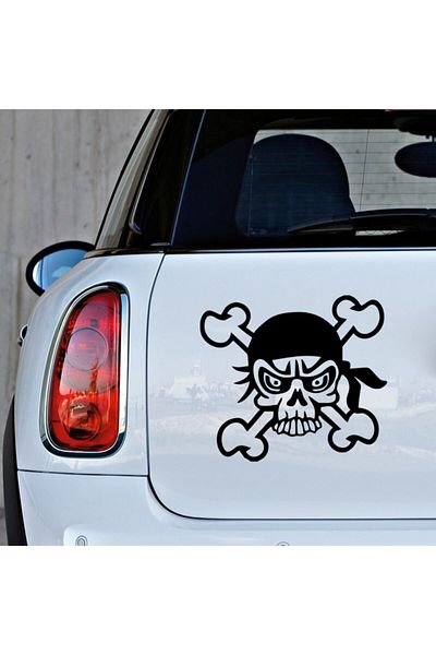 MIGNATIS Autocolant Auto Modificat Craniu Pirat Intors în Os 45 Cm - Negru