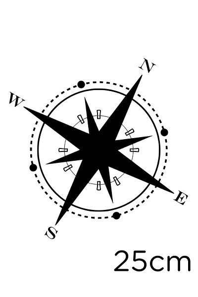 New Jargon Autocolant pentru vehicule North South East West Pointed Compass 25cm - Negru