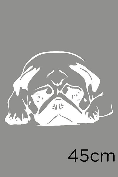 New Jargon Autocolant drăguț pentru câine pug cu față 45 cm - alb