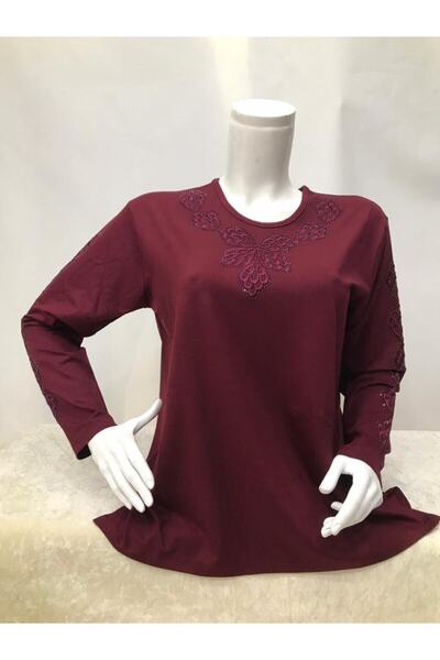 Nacar Anne Yaka Süslü Bluz Penye( Yaka Deseni Farklılık Gösterebilir )