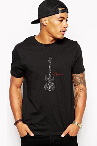 QIVI Note Chitară Muzică Muzică Imprimat Negru Tricou tricotat Tricou Tricou ...