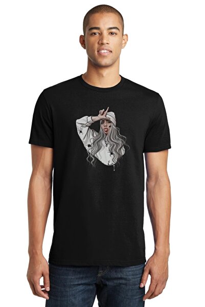 QIVI Billie Eilish Logo Blosh Štampano Crna muška Pleteno majica T-shirt T-shirt