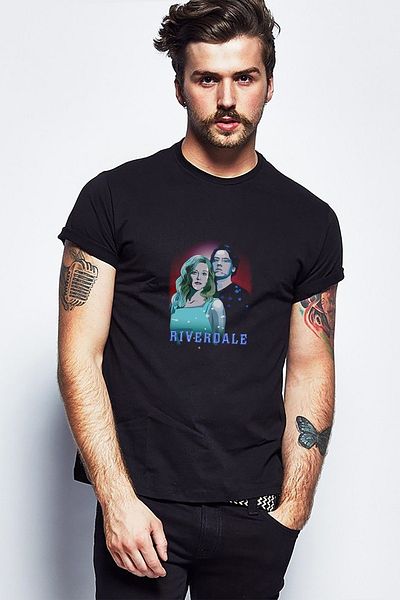 QIVI Riverdale Betty & Jughead Wallpaper με εμπριμέ μαύρο ανδρικό πλεκτό μπλουζάκι