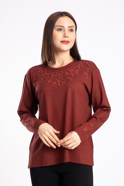 Nacar Kadın Taba  Süslemeli Penye Bluz