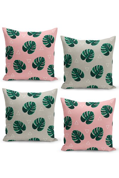 Filamente Throw Pillow Cover Set Trendy Tropical Leaf Patterned 4 Pieces