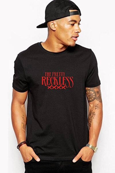 QIVI Tricou tricotat pentru bărbați, negru, cu imprimeu, Pretty Reckless