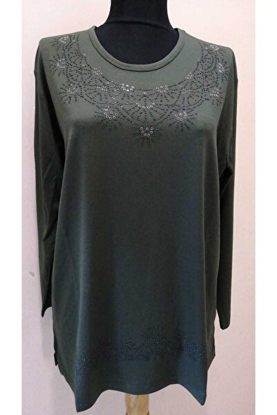 Rüya Kadın Haki Anne Taşlı Penye Bluz