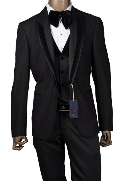 MASERTO Erkek Siyah Slim Fit Özel Damatlık