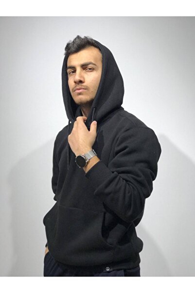 MRT WEAR Erkek Siyah Kapüşonlu Sweatshirt