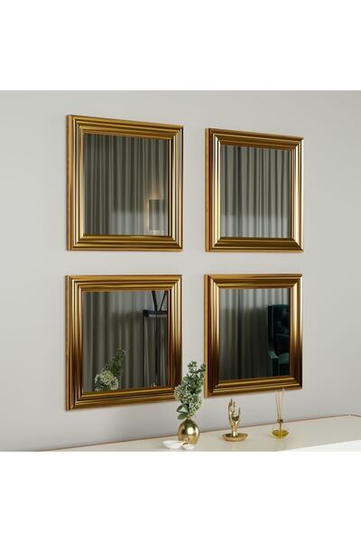 MONEayna 4'lü Gold Çerçeveli Ayna 40x40 Cm Pg003
