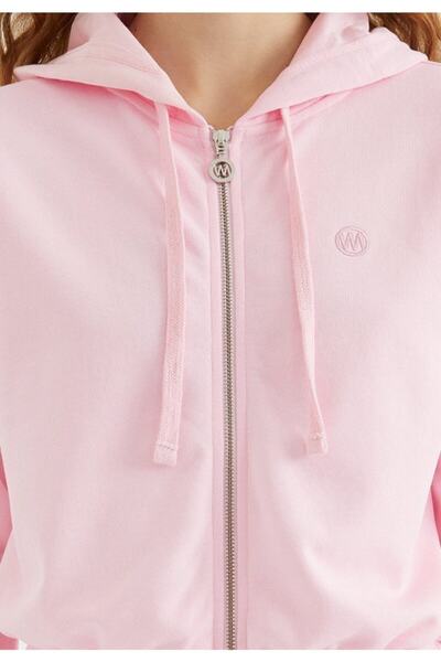 WESTMARK LONDON Women's Pink Regular Fit Zippered Hoodie Enjoy Cropped Zip