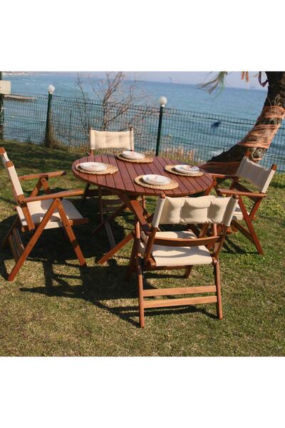 Bahçeme Marmaris Katlanır Ahşap Bahçe Balkon Seti: 90lık Masa, 4 Sandalye