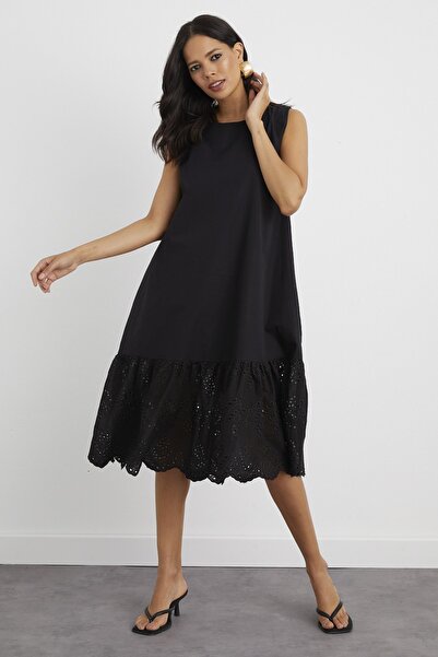 Cool & Sexy Rochie neagră țesută festonată pentru femei BK1160