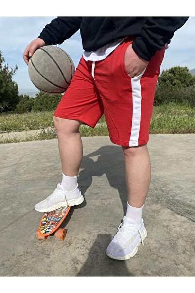 AUST JEANS Men's Red Striped Combed Cotton Shorts