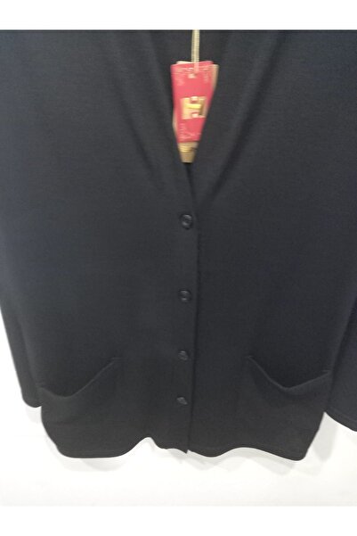 HESNA Black Plus Size Mercerized Cardigan - Women
