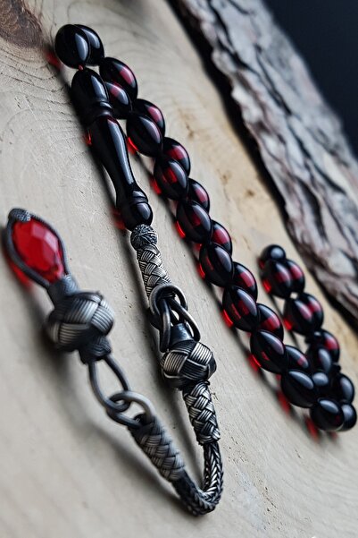 OTTOTESBİH Rozariu din argint Kazaz cu ciucuri 7x11mm, roșu, vermeu, chihlimbar