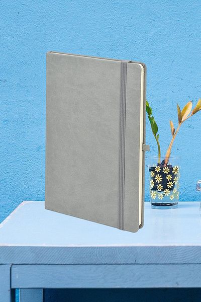 Liva Promosyon Gray Thermo Leather Striped Notebook