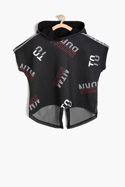 Koton Tricou cu imprimeu text pentru fetiță neagră