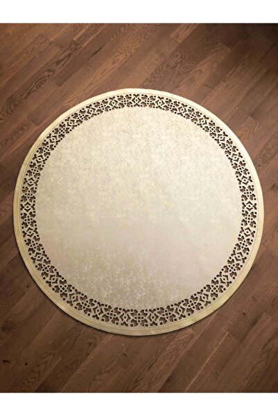 Creativehome Ottoman Yuvarlak Gold Deri, Kaymaz Taban, Yıkanabilir, Dekoratif...