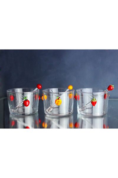 ADAMODART 3-Piece Jam Bowl with Strawberry & Cherry & Apricot Figures