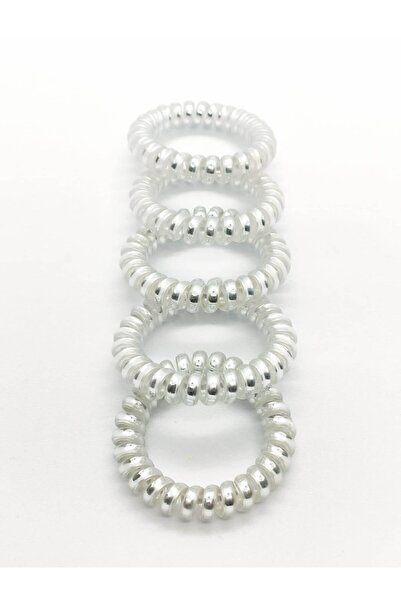 Shopiolog Μακαρόνια Ασημένια Λαστιχένια Πόρπη 5 Τεμαχίων