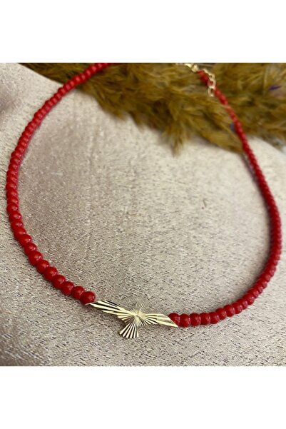 Markiz Takı Kırmızı Boncuk Kolye Anka Kuşu