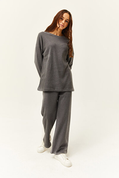 Olalook Női antracit felső és alsó megemelt kordbársony vastag öltöny TKM-19000242