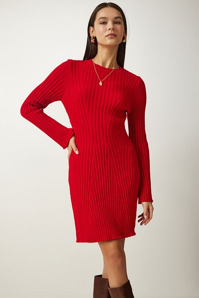Happiness İstanbul Women's Red Corded A-Line Knitwear Dress MT00146