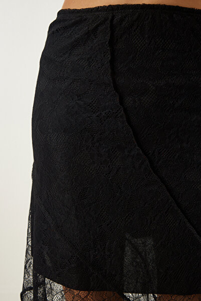 Happiness İstanbul Női fekete aszimmetrikus csipke midiszoknya FF00150