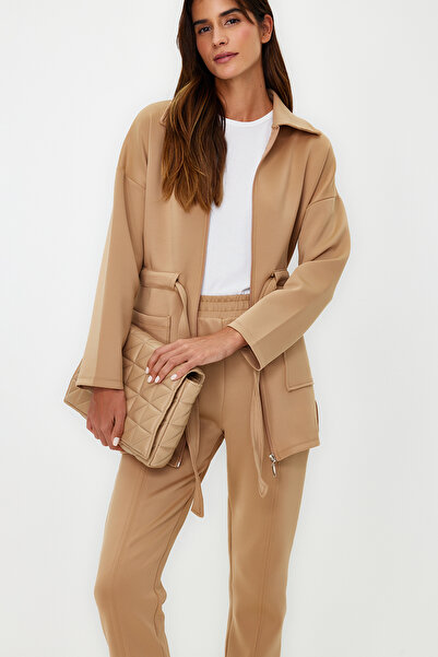 Trendyol Modest Brown Diver/Scuba Binding Detailed Knitted Top-Bottom Set TCTAW24EN00017