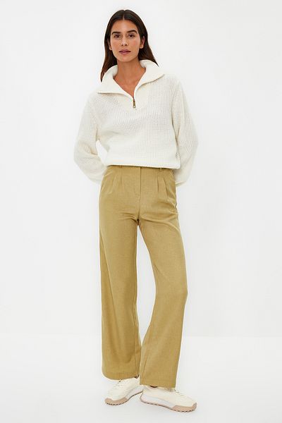 Trendyol Collection Light Khaki Wide Leg Pleated Woven Trousers TWOAW22PL0475