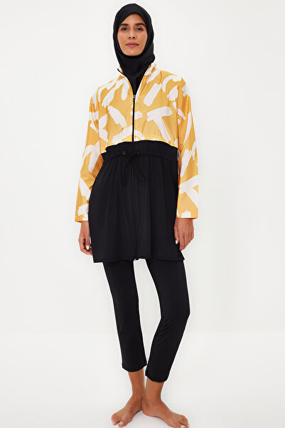 Trendyol Modest Κίτρινο Σετ μαγιό με μοτίβο 4 τεμαχίων TCTSS23CF00036