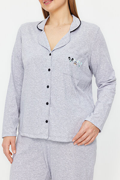 Trendyol Curve Σετ πλεκτές πιτζάμες με γκρι πατέντα και λεπτομέρεια τσέπης TBBAW24AI00038