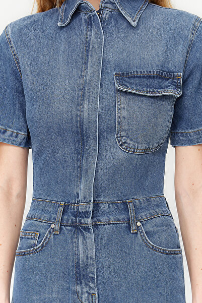 Trendyol Collection Salopetă albastră din denim cu mânecă scurtă TWOSS24TU00002