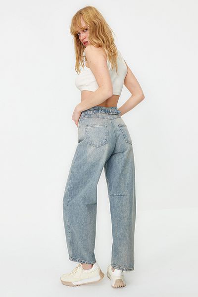 Trendyol Collection Blugi cu talie înaltă cu cusături albastre TWOSS24JE00013