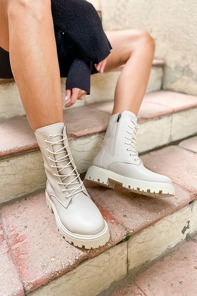 SHOEBELLAS Γυναικείες μπότες Edzard Beige Δερμάτινες Lace Up