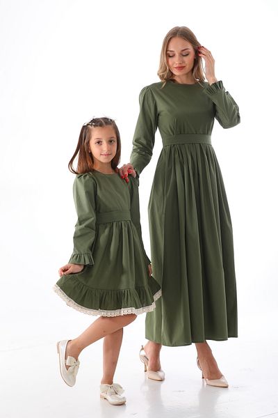 Moda Lippa Χακί Hijab Mother Daughter Συνδυασμός με λεπτομέρεια βολάν στα μανίκια
