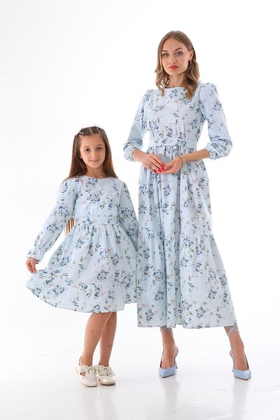 Moda Lippa Blue Hijab Flower Patterned Girl's Combination - Single Price