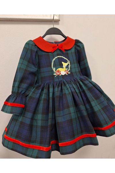 Sema sökücü Green Plaid Deer Motif Embroidery Detailed Special Occasion Dress