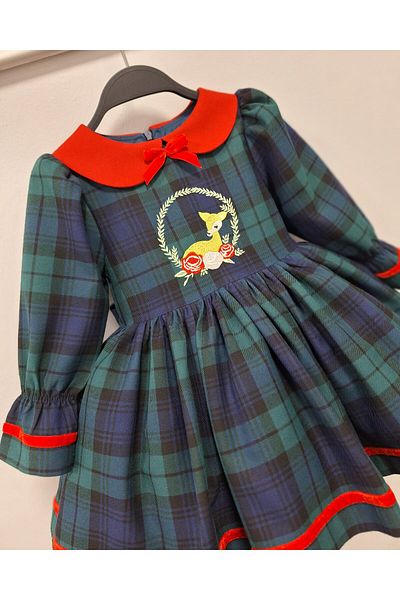 Sema sökücü Green Plaid Deer Motif Embroidery Detailed Special Occasion Dress