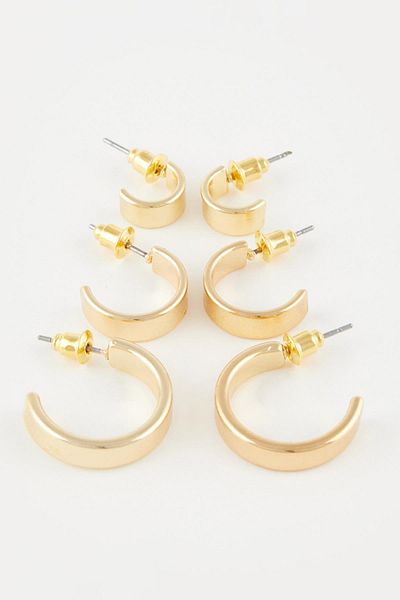 DeFacto Women's 3-Piece Gold Hoop Earrings B7664axns