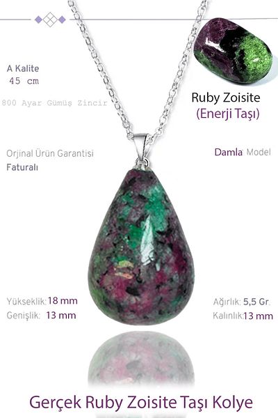 Tesbih Atölyesi Certified Drop Model Ruyby Zoisite Stone Necklace - Anyolite Stone