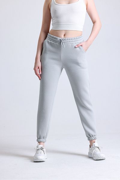 Babelook Γυναικείο Ασημί Γκρι Χειμερινό Χοντρό Fleece Basic Jogger Sweatpants με ελαστικά πόδια