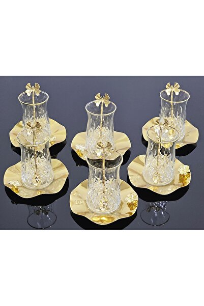 atabey home 6 KİŞİLİK 18 PARÇA ÇAY KAŞIKLI ODİN ÇAY SETİ METAL TABAKLI KELEBEK KAŞIK