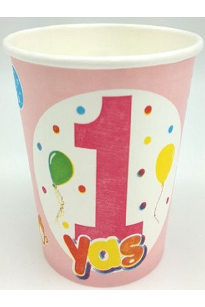 Kazanabil 1 YEAR OLD BIRTHDAY BALLON CARTON CUP PINK 10 PIECES