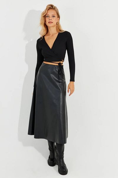 HAKKE Women's Bell Leather Midi Skirt