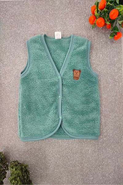 dubi baby green color welsoft Teddy Bear Emblem Plush Baby Vest with Snaps on the Front