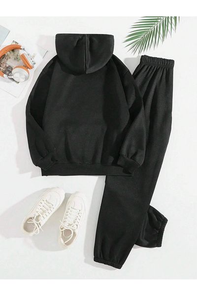 Boi Chicago 89 Basket Combination Bottom Top Tracksuit Set - Μαύρη εμπριμέ μεγάλη λαστιχένια κουκούλα