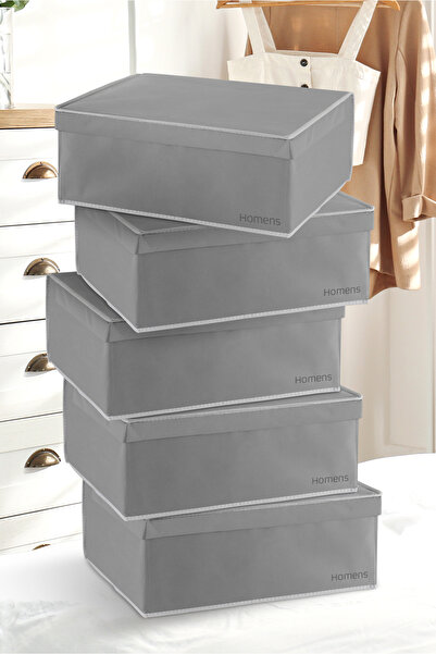 HOMENS 5 Adet Kapaklı Cırt Bantlı Baza Boy Kutu Hurç 50x40x19