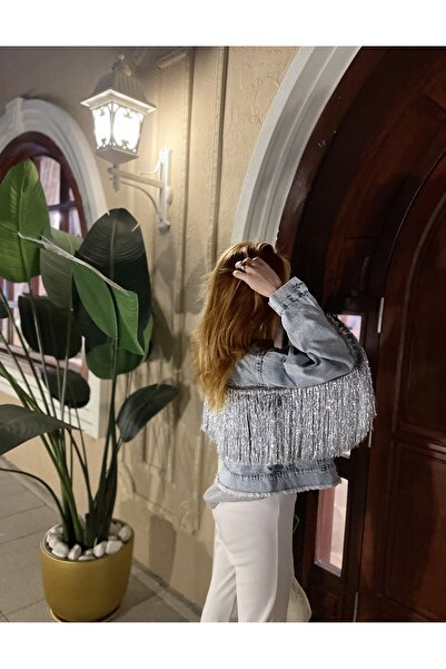 Ceylin Ceylan Τζιν μπουφάν με ασημί φούντα